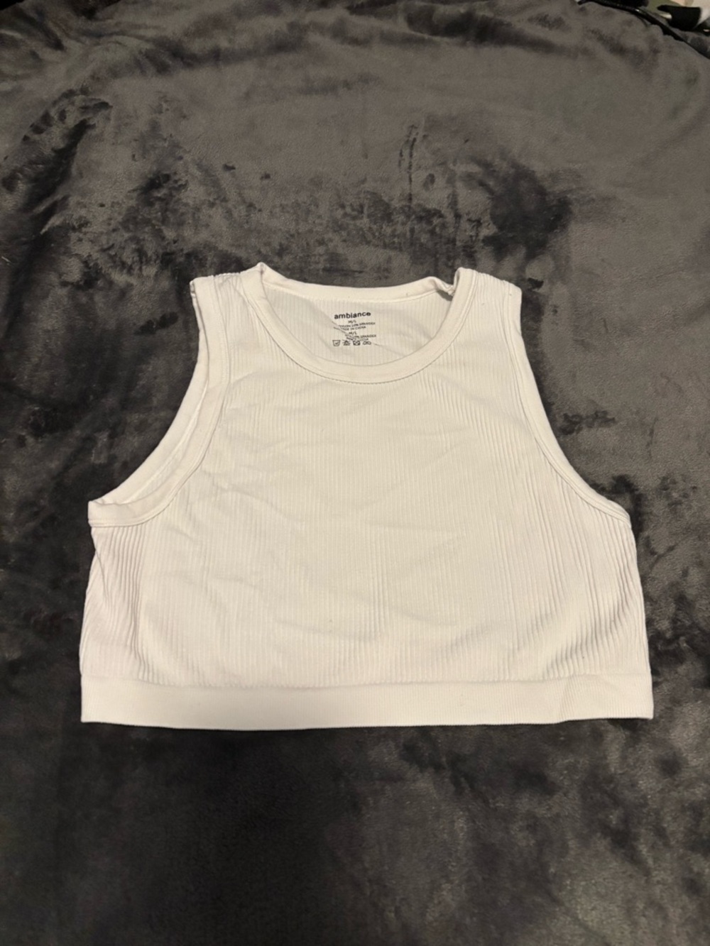 Ambiance White Ribbed High-Neck Crop Tank